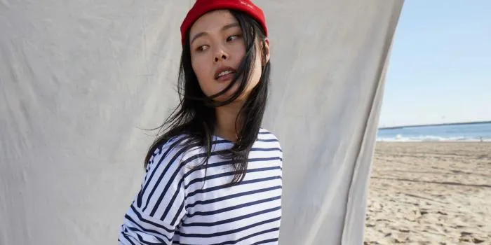 Women Breton Striped Shirts Saint James MINQUIERS DROP II White Navy