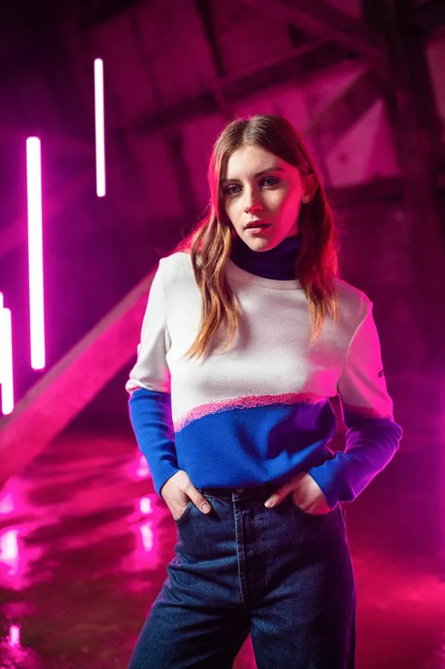 Women Breton Sweaters Saint James ESPELETTE Royal Blue Neon Pink White