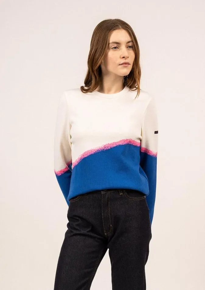 Women Breton Sweaters Saint James ESPELETTE Royal Blue Neon Pink White