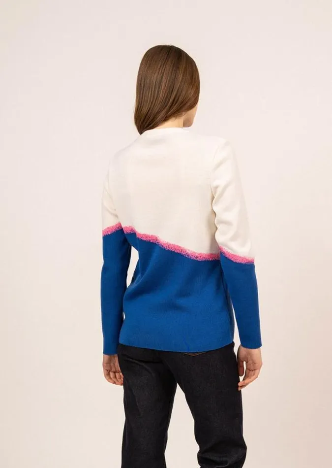 Women Breton Sweaters Saint James ESPELETTE Royal Blue Neon Pink White