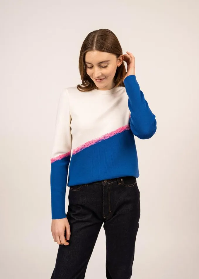 Women Breton Sweaters Saint James ESPELETTE Royal Blue Neon Pink White