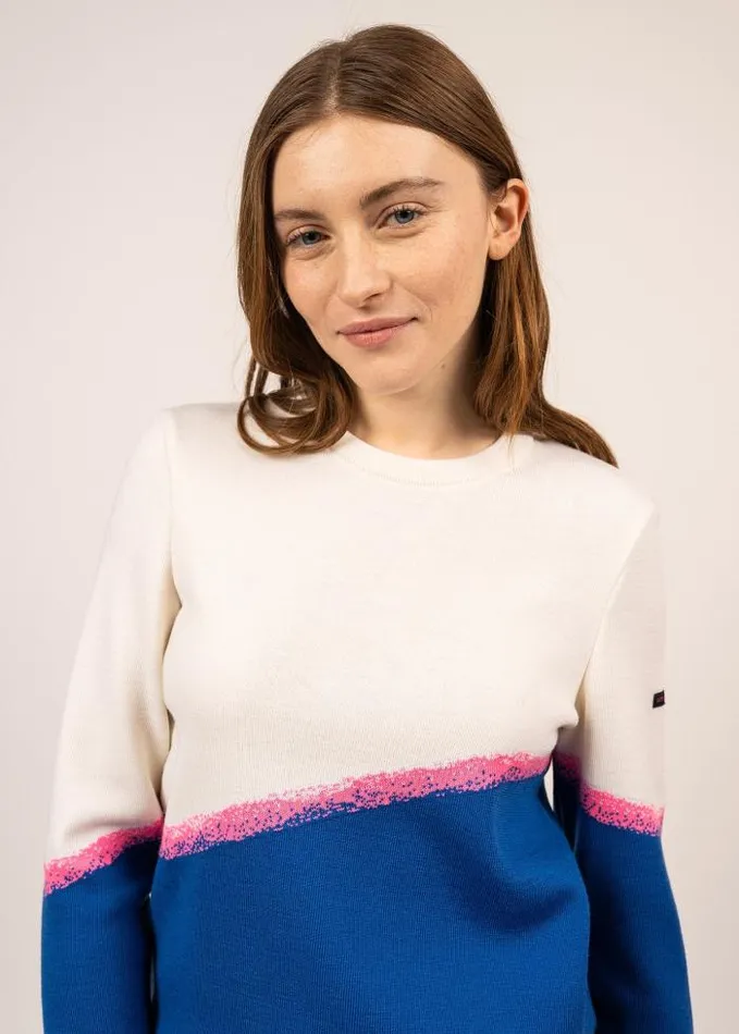 Women Breton Sweaters Saint James ESPELETTE Royal Blue Neon Pink White