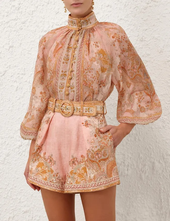Women Clothing Zimmermann Acacia Billow Blouse Creampink Multi