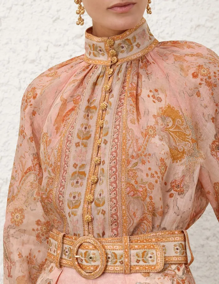 Women Clothing Zimmermann Acacia Billow Blouse Creampink Multi