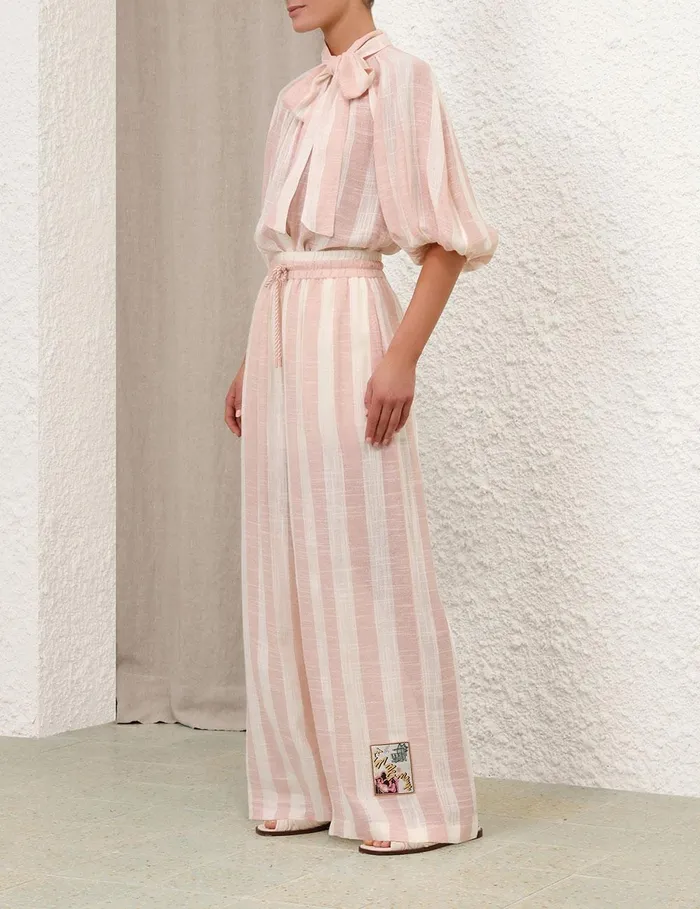 Women Clothing Zimmermann Acacia Blouson Shirt Pinkcream Stripe