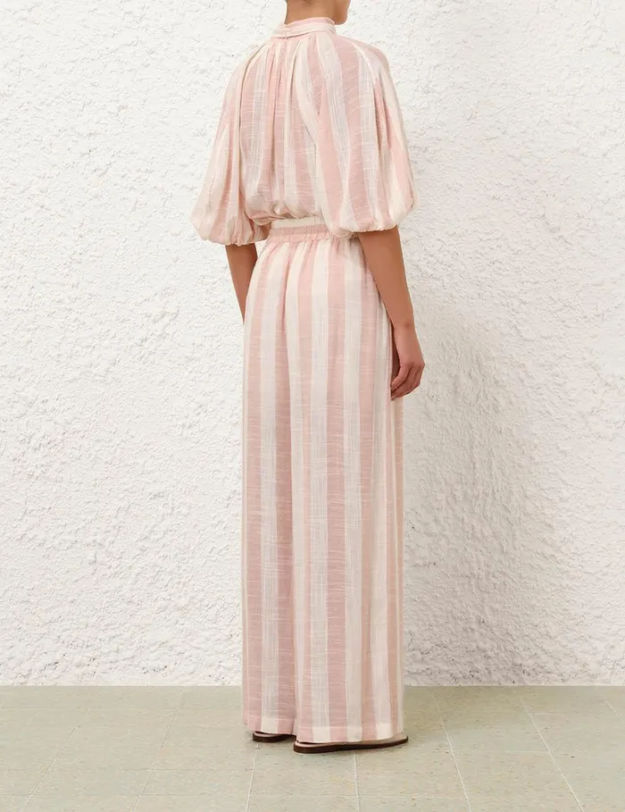 Women Clothing Zimmermann Acacia Blouson Shirt Pinkcream Stripe