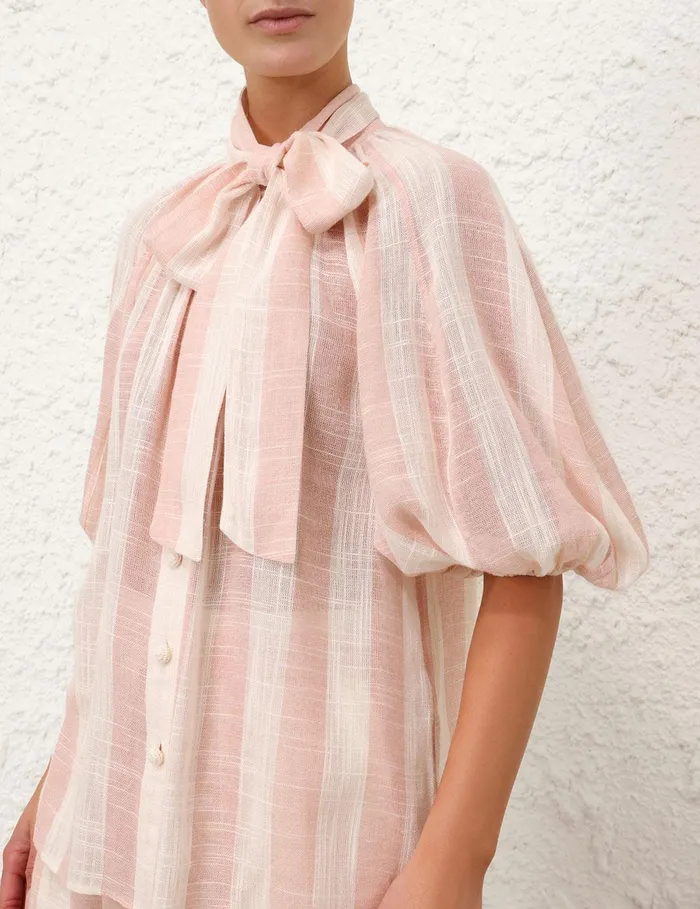 Women Clothing Zimmermann Acacia Blouson Shirt Pinkcream Stripe