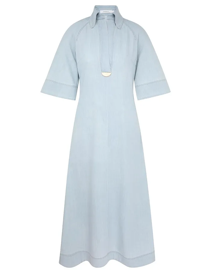 Women Clothing Zimmermann Acacia Denim Midi Dress Ice Storm