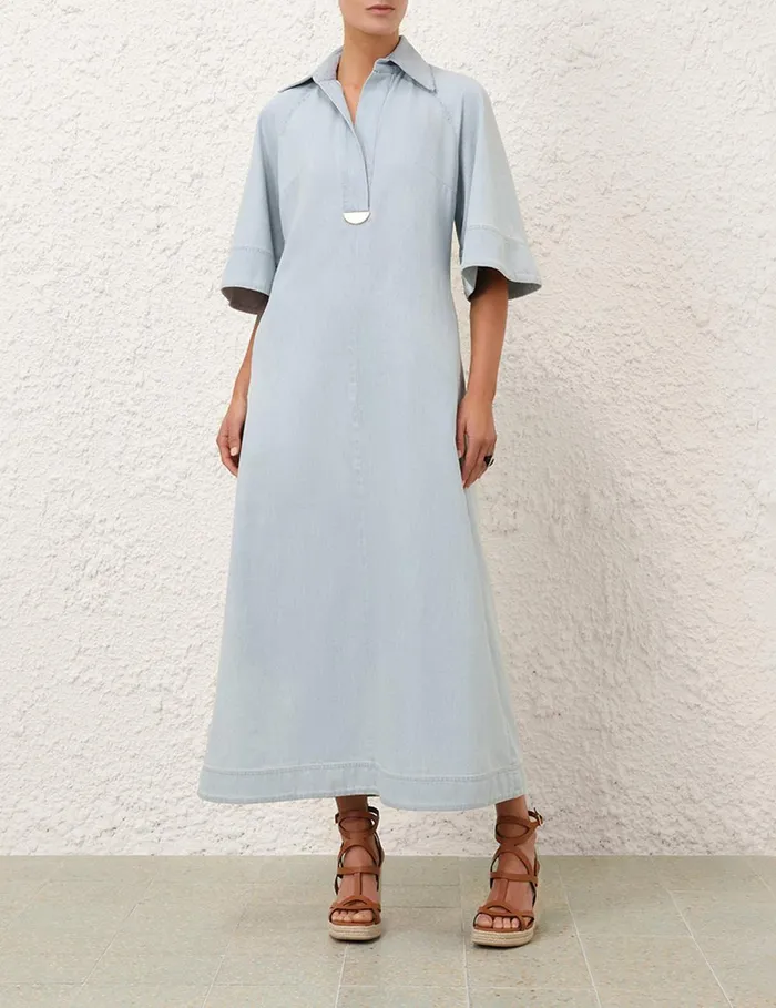 Women Clothing Zimmermann Acacia Denim Midi Dress Ice Storm