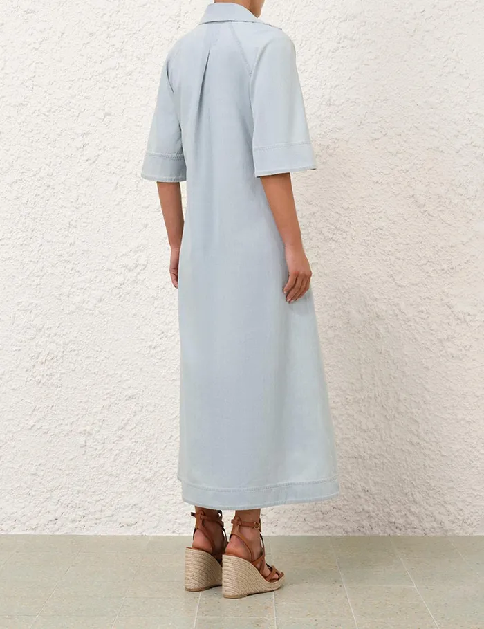 Women Clothing Zimmermann Acacia Denim Midi Dress Ice Storm