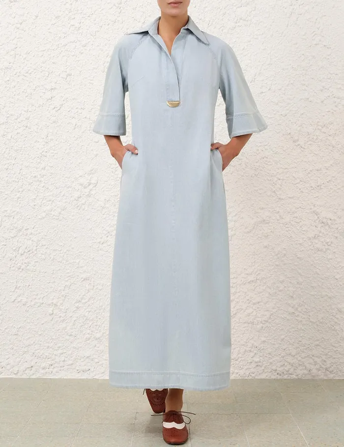 Women Clothing Zimmermann Acacia Denim Midi Dress Ice Storm