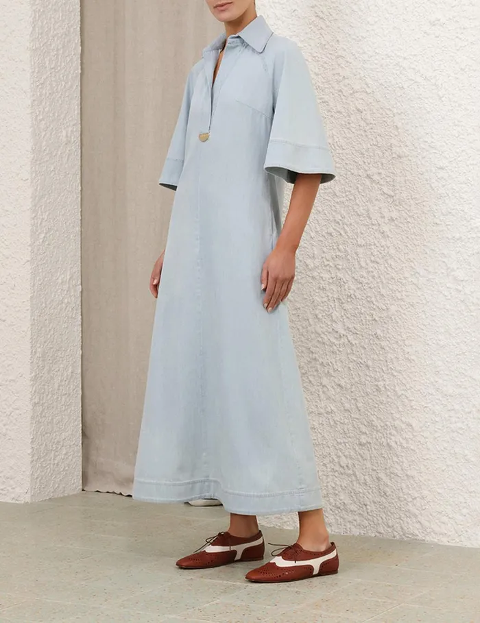 Women Clothing Zimmermann Acacia Denim Midi Dress Ice Storm