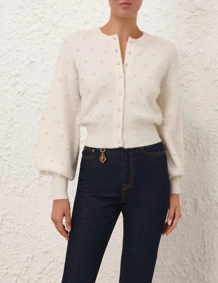 Women Clothing Zimmermann Crush Beaded Cardigan Ivorypearl