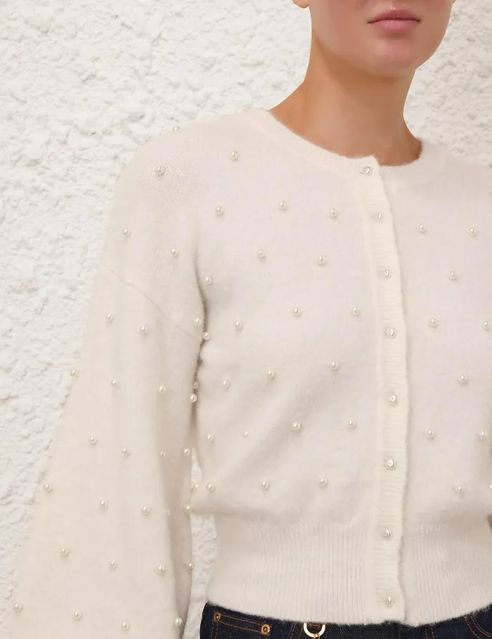 Women Clothing Zimmermann Crush Beaded Cardigan Ivorypearl