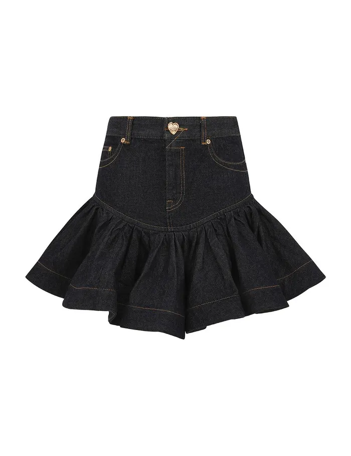 Women Clothing Zimmermann Crush Denim Frill Mini Skirt Night Sky