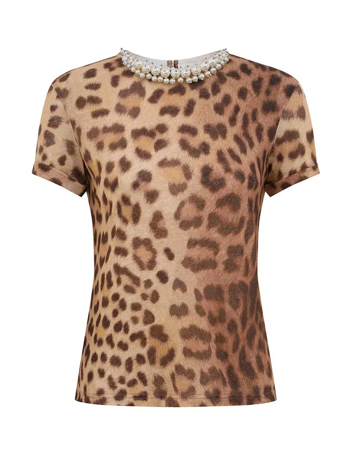 Women Clothing Zimmermann Crush Embellished Tee Dark Leopard