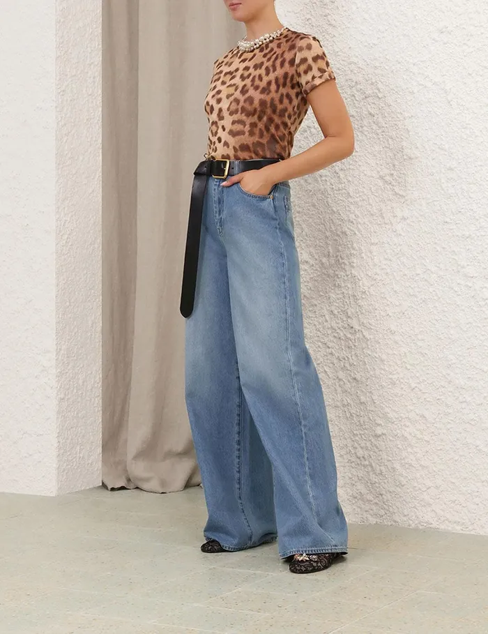 Women Clothing Zimmermann Crush Embellished Tee Dark Leopard