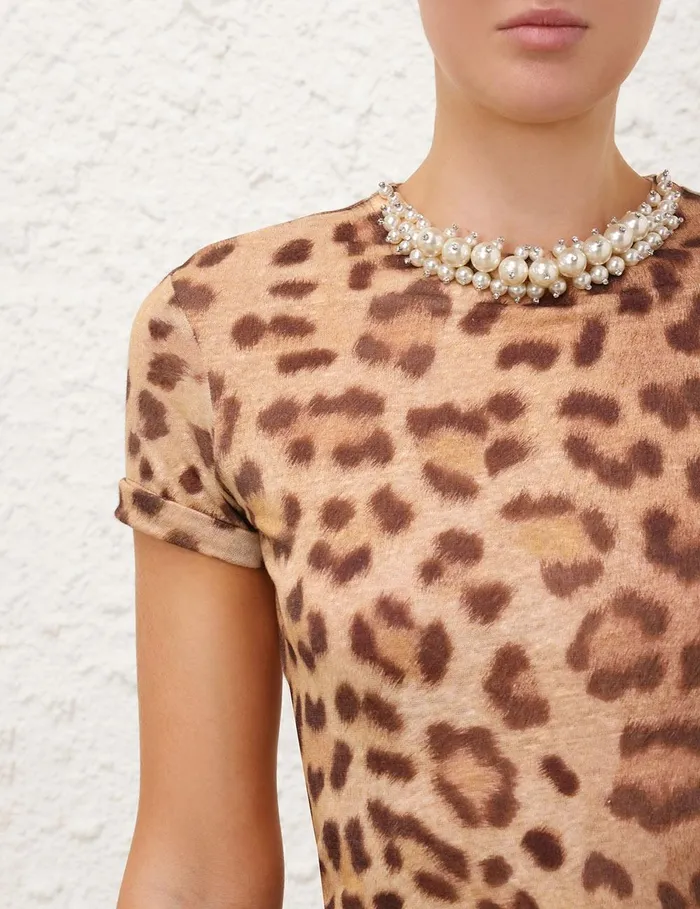 Women Clothing Zimmermann Crush Embellished Tee Dark Leopard