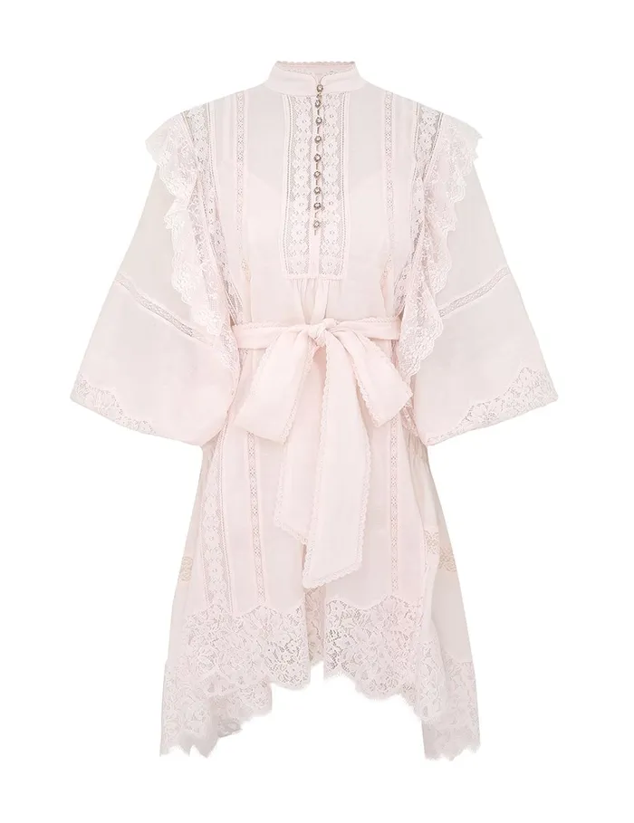 Women Clothing Zimmermann Crush Lace Billow Mini Dress Shell