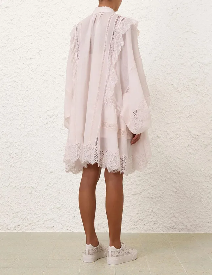 Women Clothing Zimmermann Crush Lace Billow Mini Dress Shell