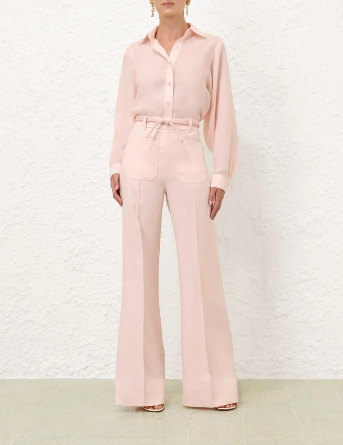 Women Clothing Zimmermann Crush Linen Flare Pant Pink