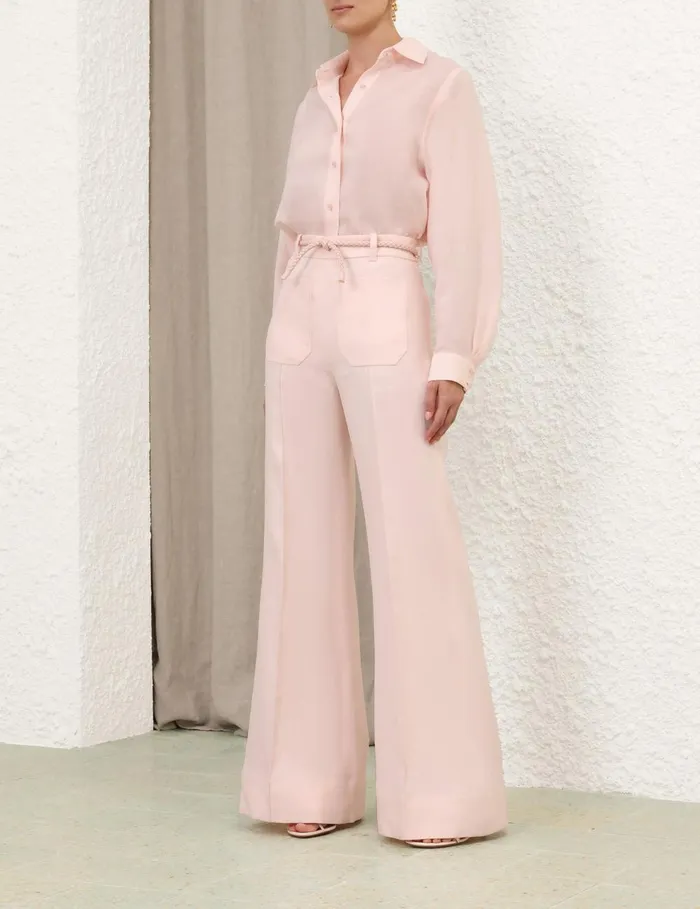 Women Clothing Zimmermann Crush Linen Flare Pant Pink