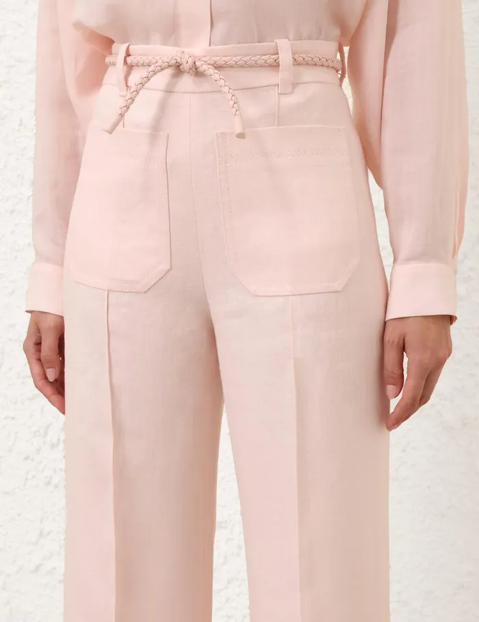 Women Clothing Zimmermann Crush Linen Flare Pant Pink