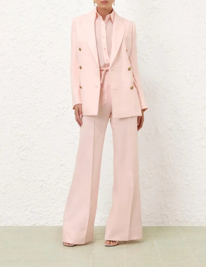 Women Clothing Zimmermann Crush Linen Flare Pant Pink