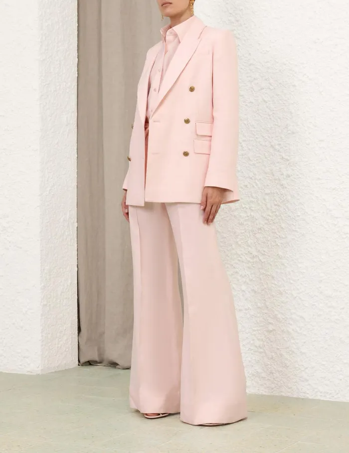 Women Clothing Zimmermann Crush Linen Flare Pant Pink