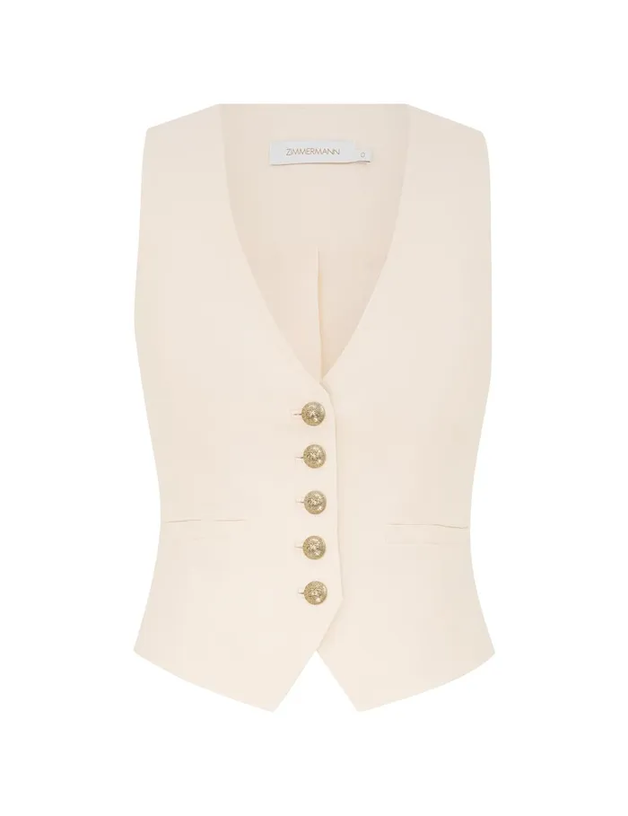 Women Clothing Zimmermann Crush Linen Waistcoat Cream