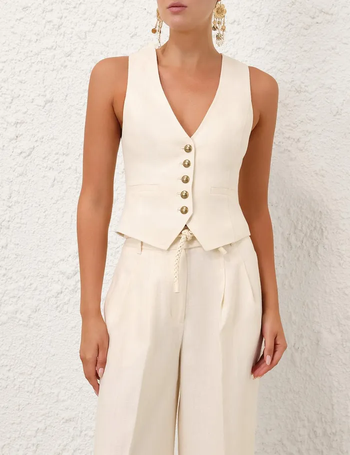 Women Clothing Zimmermann Crush Linen Waistcoat Cream