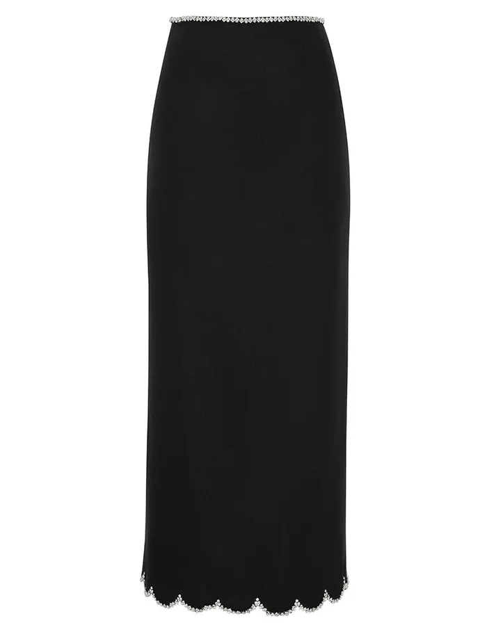 Women Clothing Zimmermann Crush Scalloped Midi Skirt Black