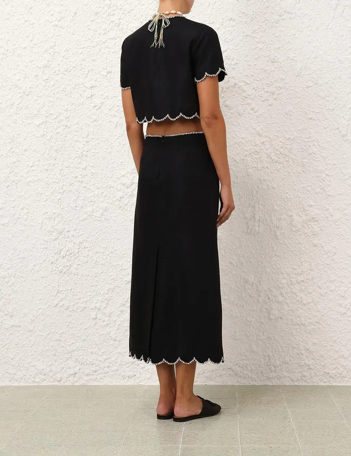 Women Clothing Zimmermann Crush Scalloped Midi Skirt Black