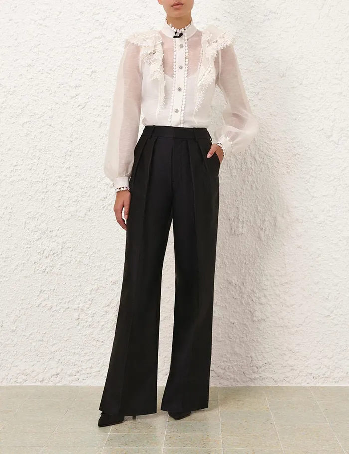 Women Clothing Zimmermann Crush Tuck Wide Leg Pant Black