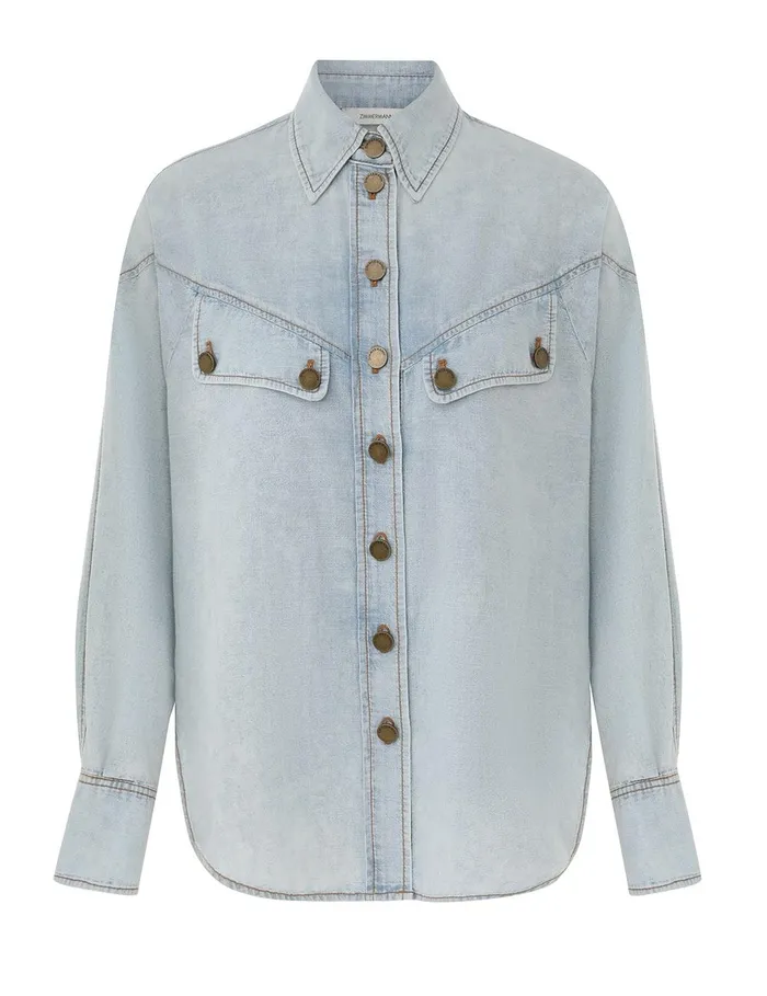 Women Clothing Zimmermann Denim Shirt Blue Smoke