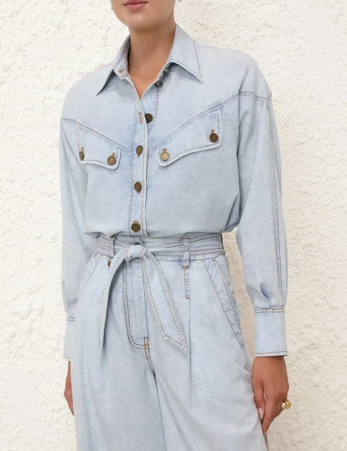 Women Clothing Zimmermann Denim Shirt Blue Smoke