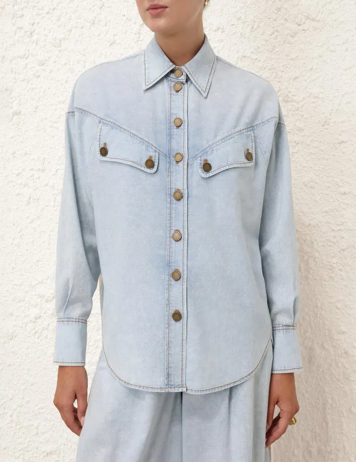Women Clothing Zimmermann Denim Shirt Blue Smoke
