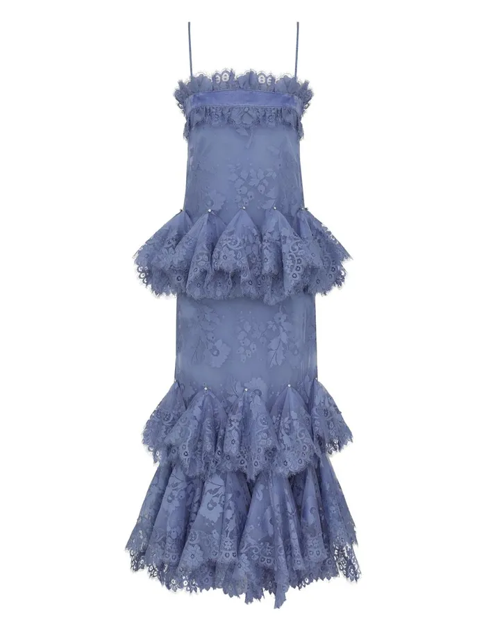 Women Clothing Zimmermann Eden Lace Handkerchief Dress Dusty Blue