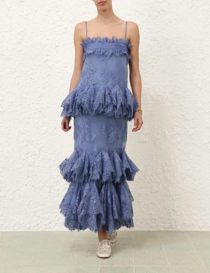 Women Clothing Zimmermann Eden Lace Handkerchief Dress Dusty Blue