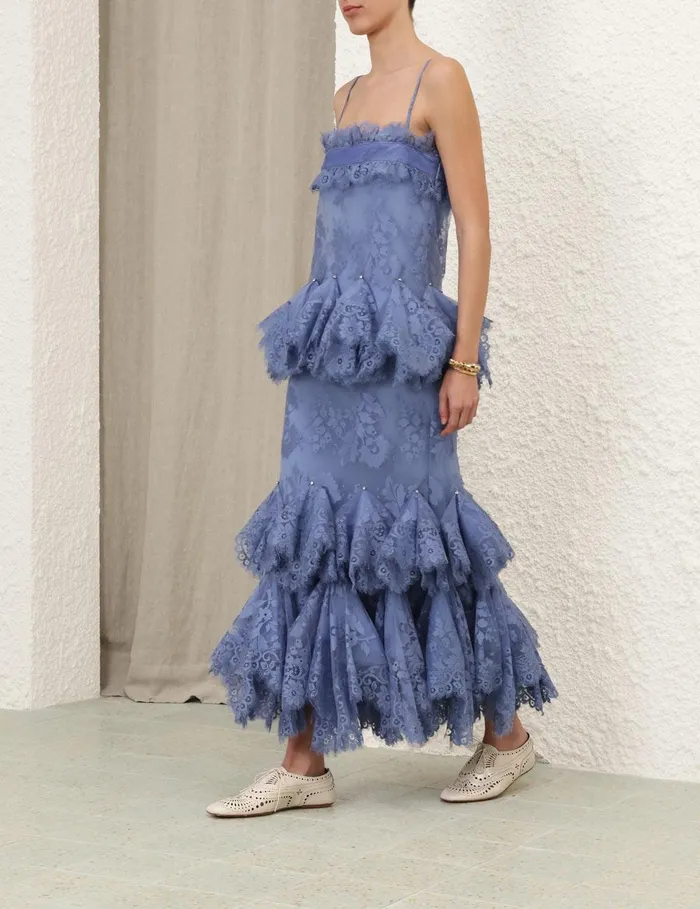 Women Clothing Zimmermann Eden Lace Handkerchief Dress Dusty Blue