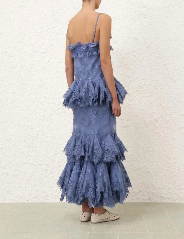 Women Clothing Zimmermann Eden Lace Handkerchief Dress Dusty Blue