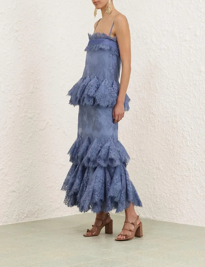 Women Clothing Zimmermann Eden Lace Handkerchief Dress Dusty Blue