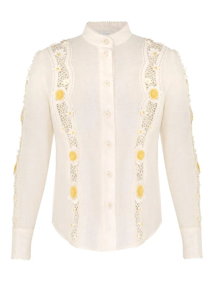 Women Clothing Zimmermann Everley Flower Trim Shirt Ivory