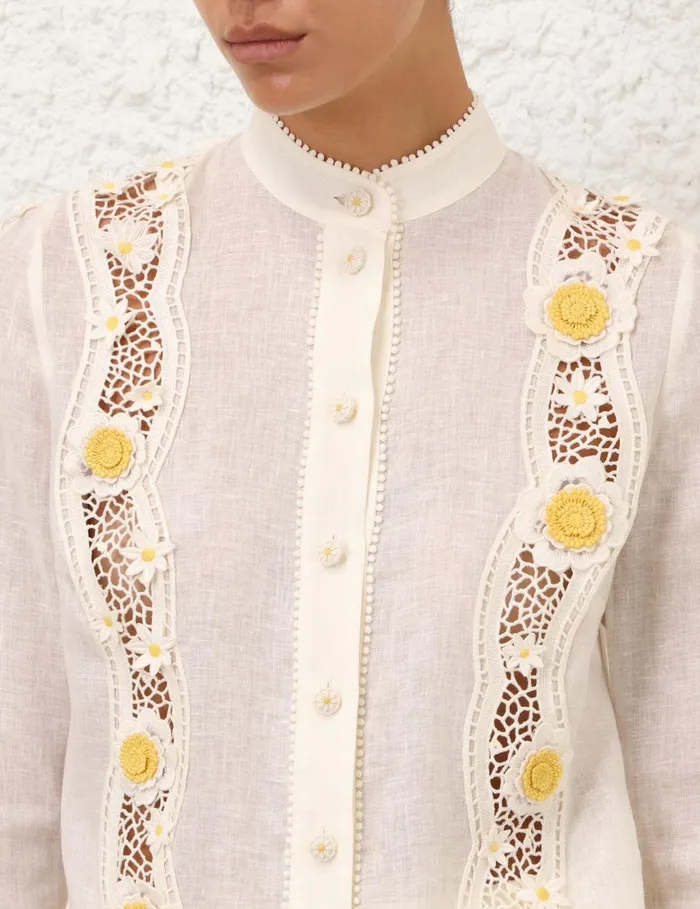 Women Clothing Zimmermann Everley Flower Trim Shirt Ivory