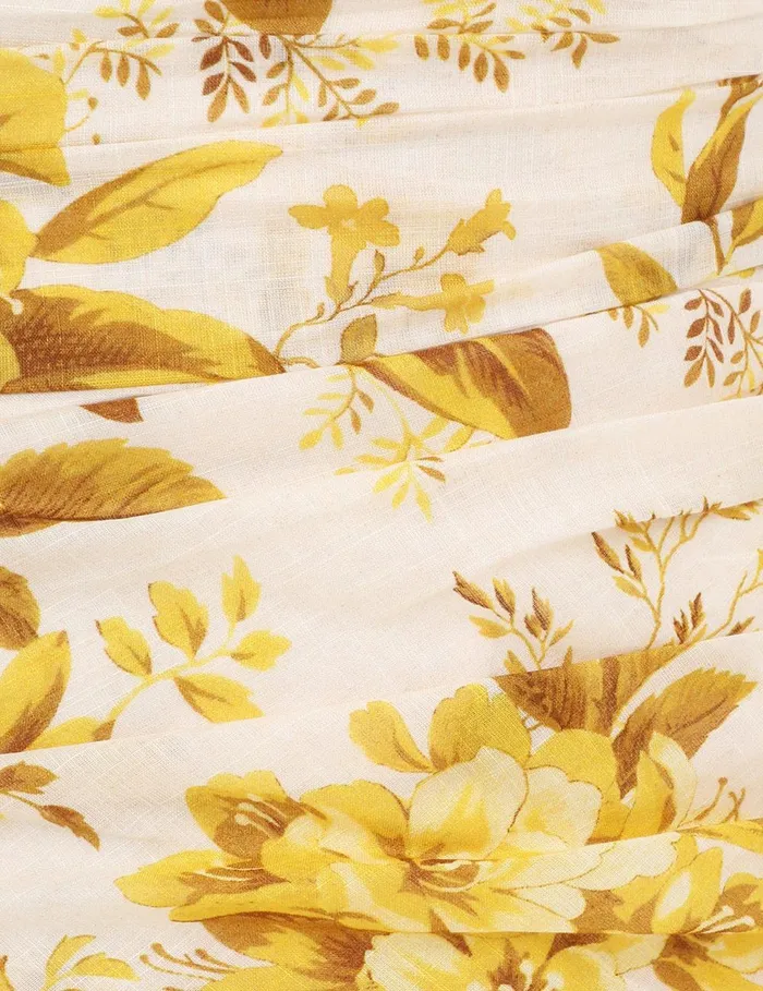 Women Clothing Zimmermann Golden Asymmetric Dress Yellow Toile Floral