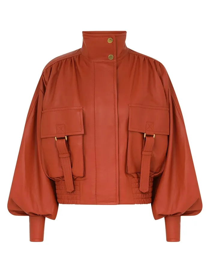 Women Clothing Zimmermann Illustration Biker Jacket Spice