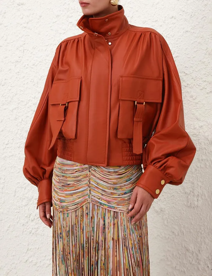Women Clothing Zimmermann Illustration Biker Jacket Spice