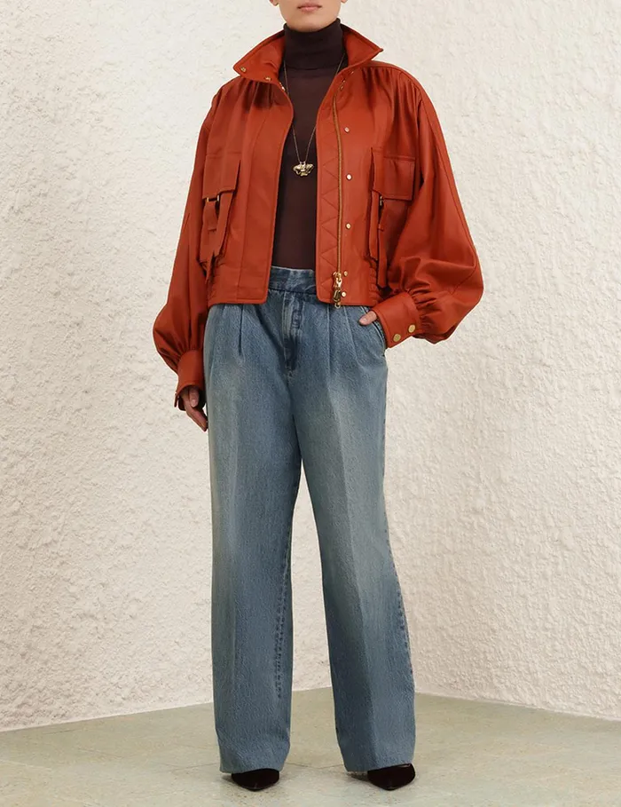 Women Clothing Zimmermann Illustration Biker Jacket Spice