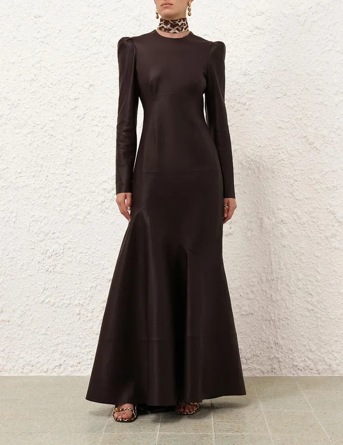 Women Clothing Zimmermann Illustration Leather Dress Mahogany