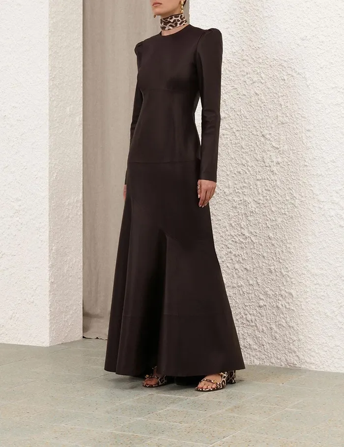 Women Clothing Zimmermann Illustration Leather Dress Mahogany